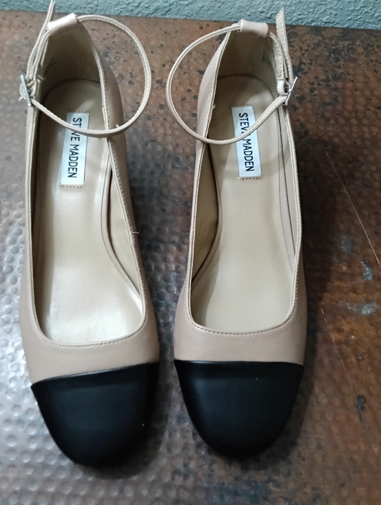 Steve Madden Sz. 8.5 Tan Colorblock Eli Ankle-Strap Two-Piece Block-Heel Pumps - Picture 6 of 16